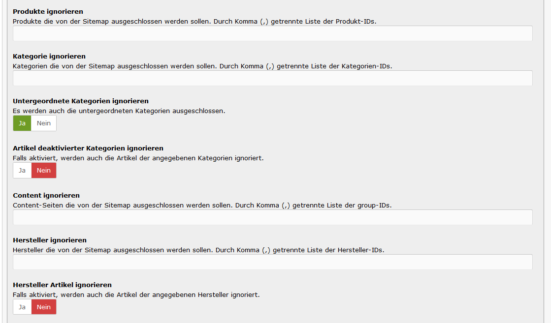 modified eCommerce - XML Sitemap Inhalte ausschliessen