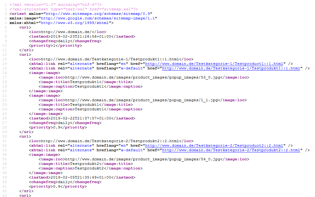 modified eCommerce - XML Sitemap Quelltext