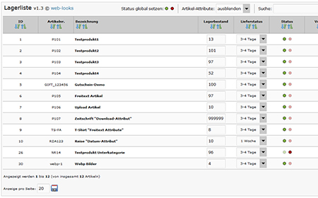 xt:Commerce  - Lagerliste