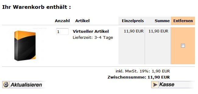 modified eCommerce Shop Virtuelle Produkte im Warenkorb