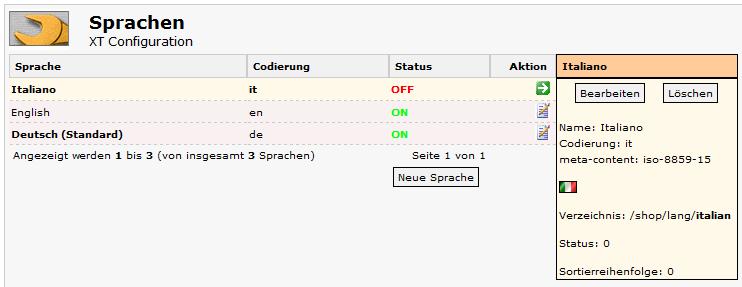 xt:Commerce Shop Sprachen aktivieren
