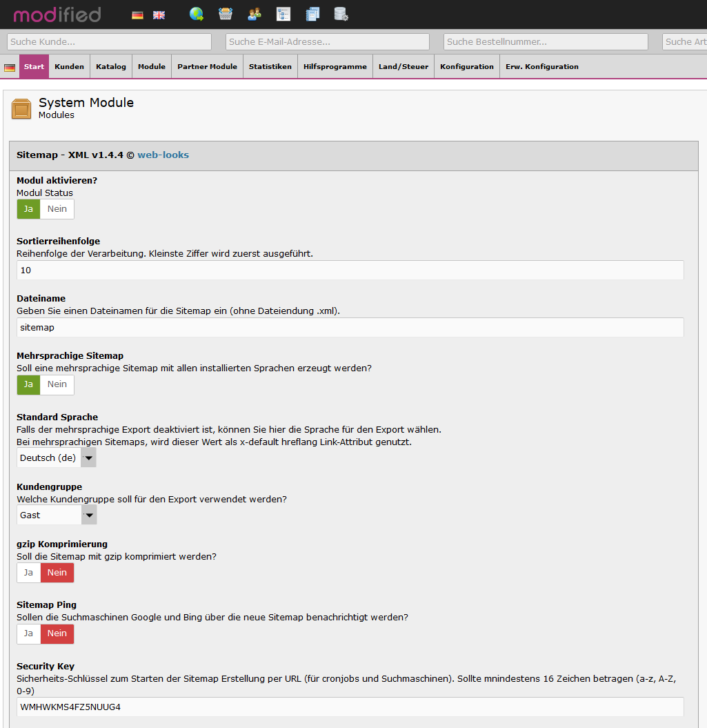 xtcmodified - XML Sitemap Konfiguration