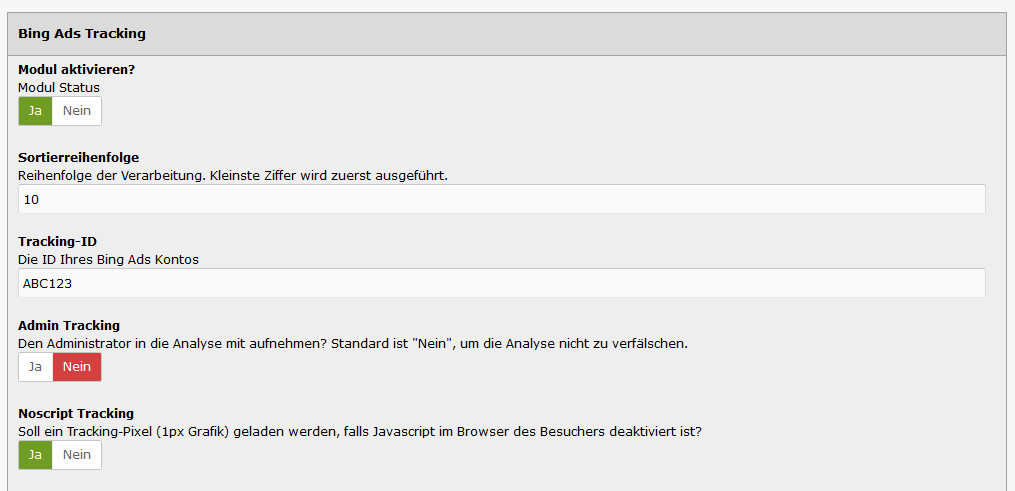 Modified Shop - Bing Ads Tracking Konfiguration