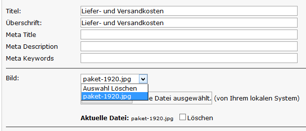 Auswahl bereits hochgeladener Bilder