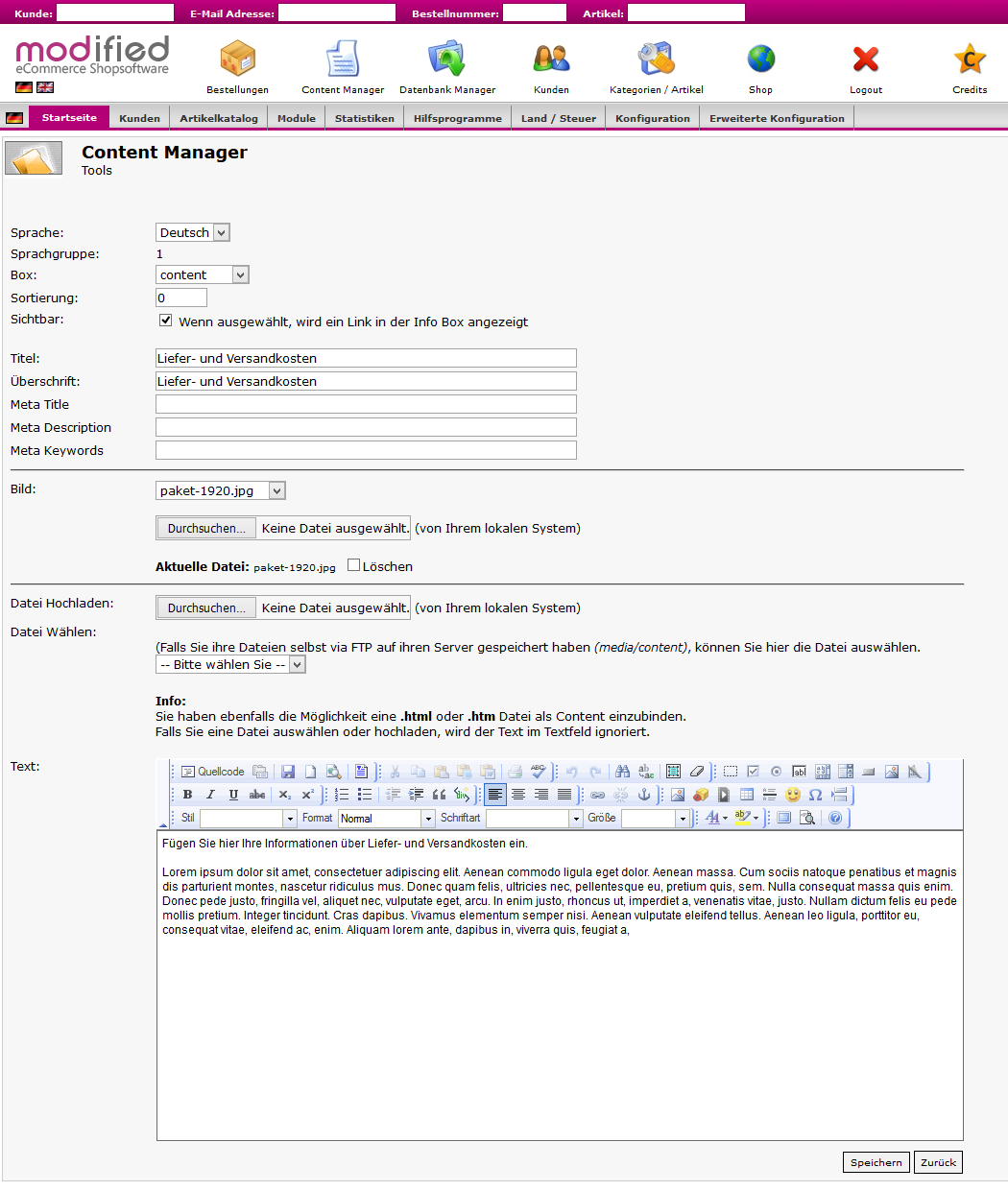 Content Bilder im Content Manager