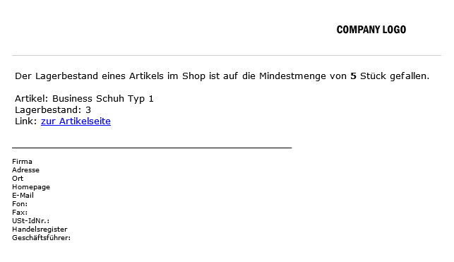 xt:Commerce  Shop Lagerbestandswarnung Email