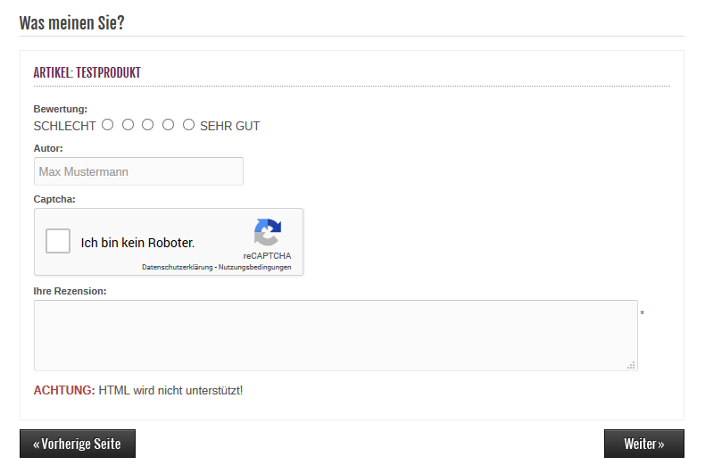 Modified Shop - Bewertung schreiben mit Google reCAPTCHA