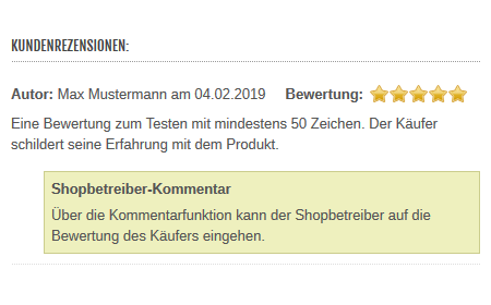 xt:Commerce  - Antworten auf Bewertungen