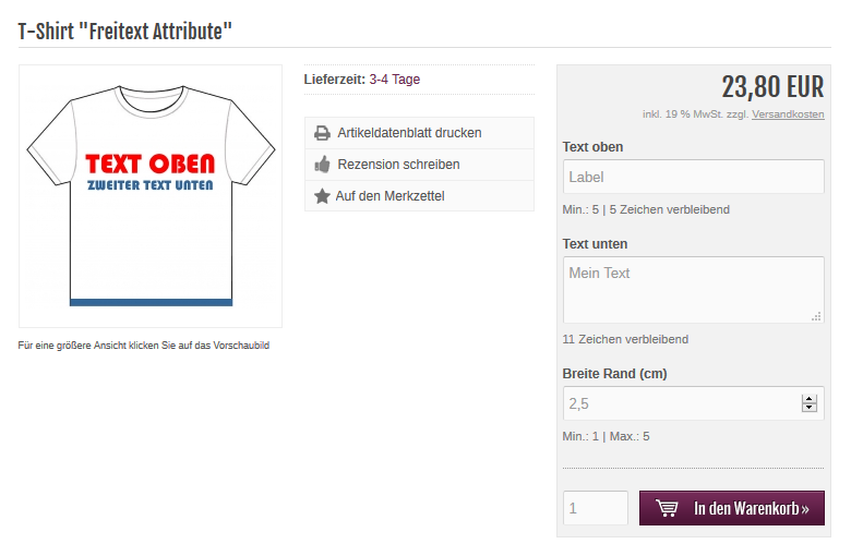 Modified eCommerce - Freitext Attribute Artikel