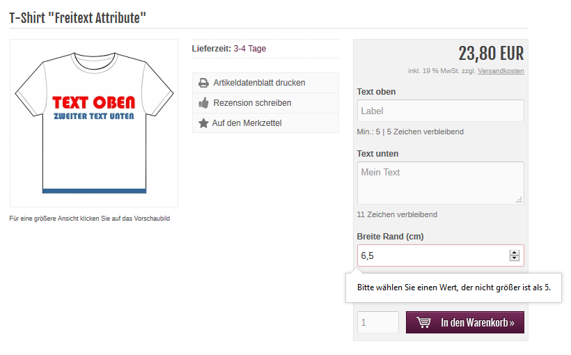 Modified Shop - Freitext Zahlenfeld Fehlermeldung