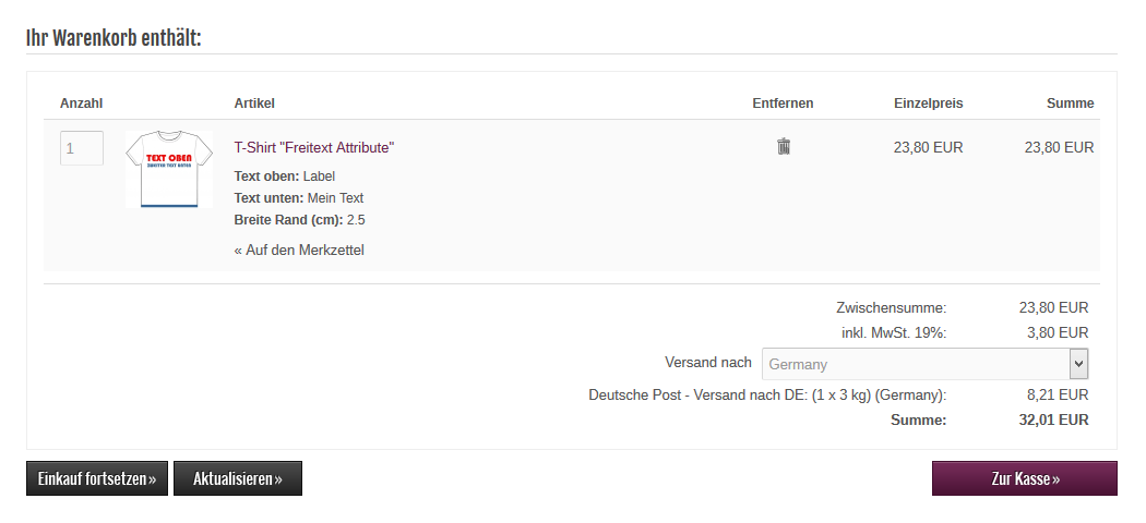 Modified Shop - Warenkorb mit Freitext Artikel