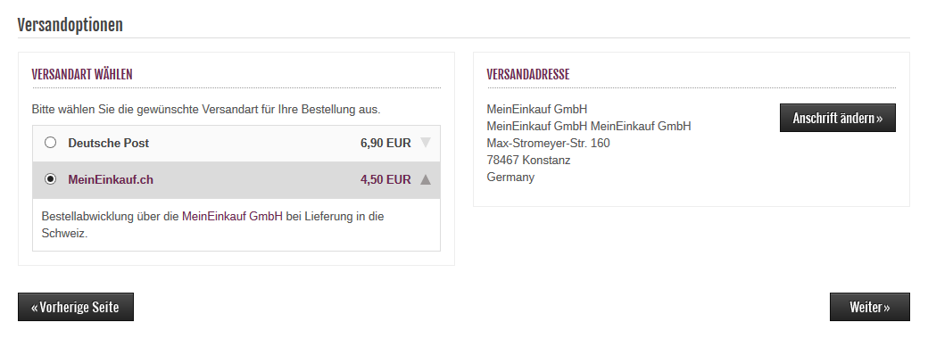 Modified eCommerce - MeinEinkauf.ch Versandart