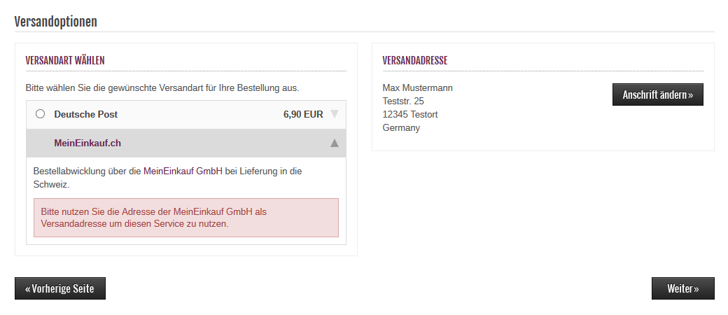 xtc modified - MeinEinkauf.ch Fehler Versandadresse