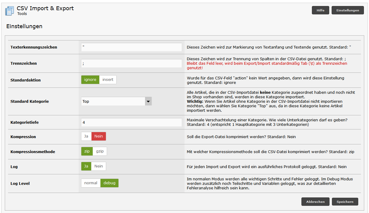 Modified Shop - CSV Backend Einstellungen