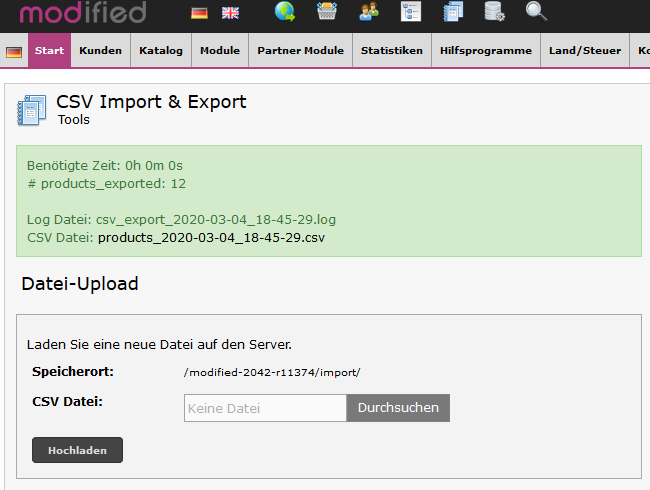 xtc modified Shop - CSV Export Bericht