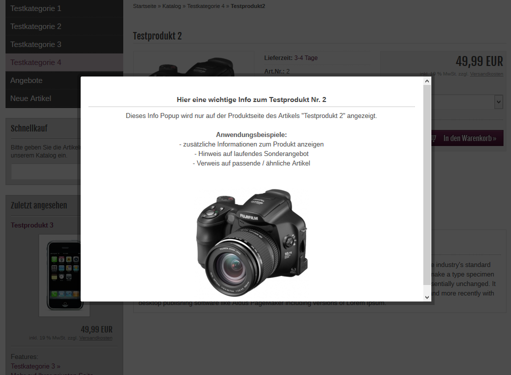 modified Shop - Info Popup Produktseite