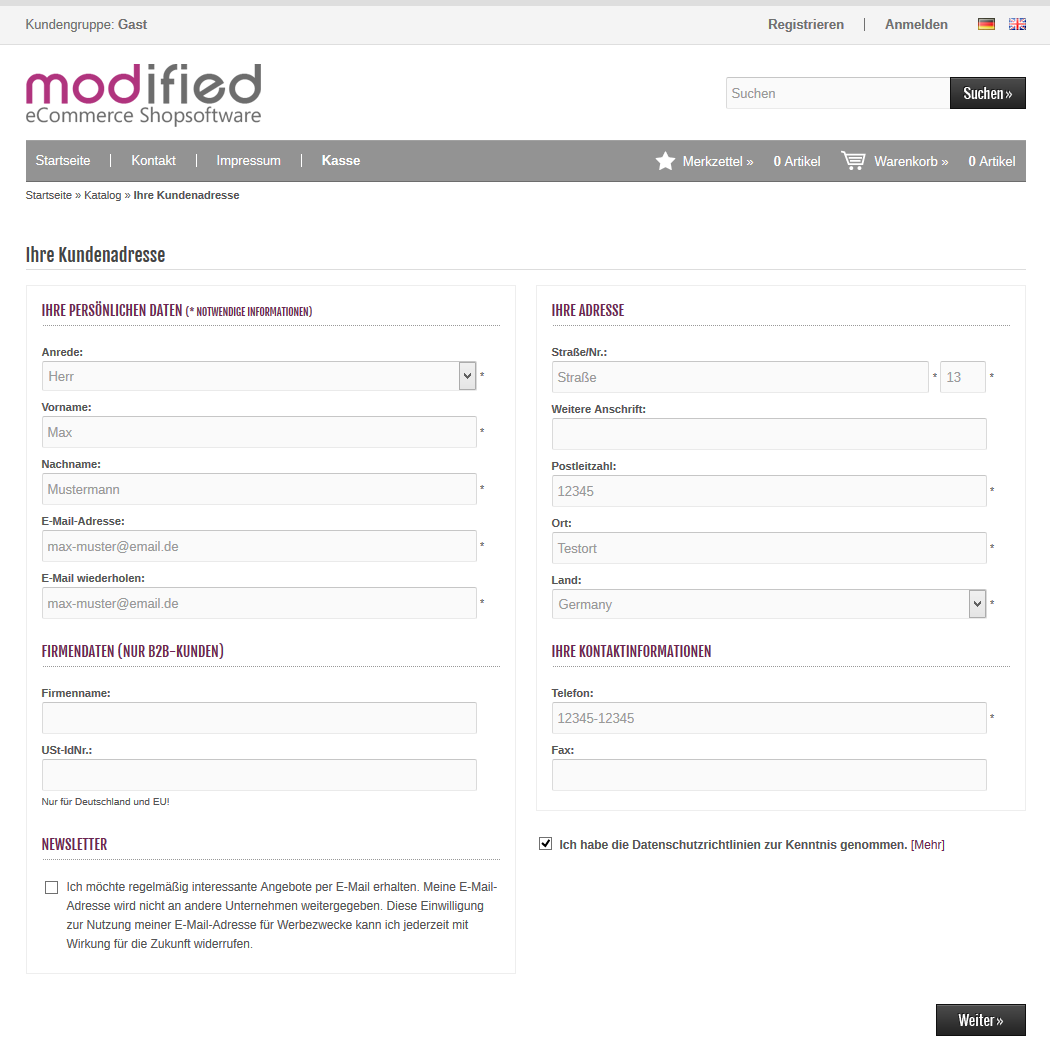 modified eCommerce - Feld Hausnummer bei Anmeldung