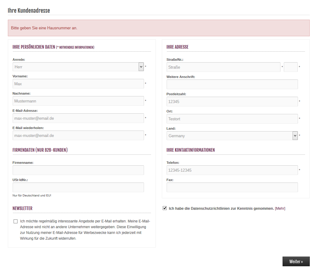 modified eCommerce - Hausnummer Fehlermeldung