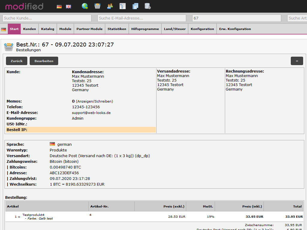 Modified Shop - Admin Bitcoin Zahlungsinformationen