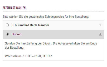 modified eCommerce  - Bitcoin Zahlungsart