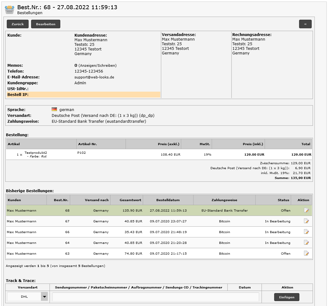 modified eCommerce - Alte Bestellungen auf Bestellseite